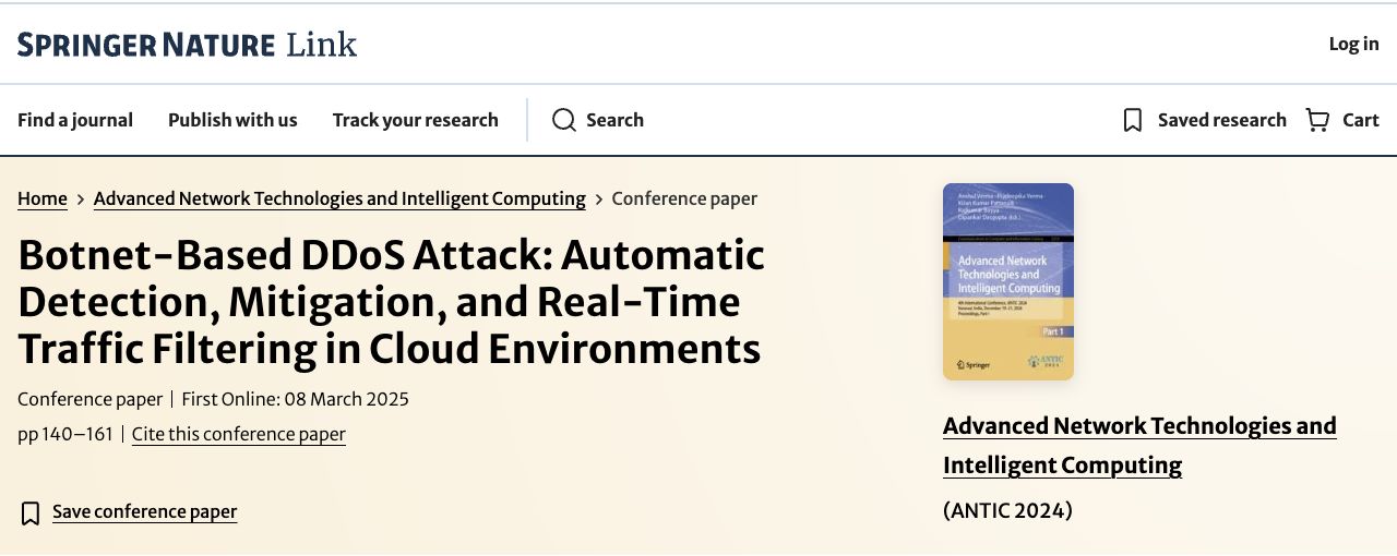 Springer page for Suman Basuli's DDoS research paper